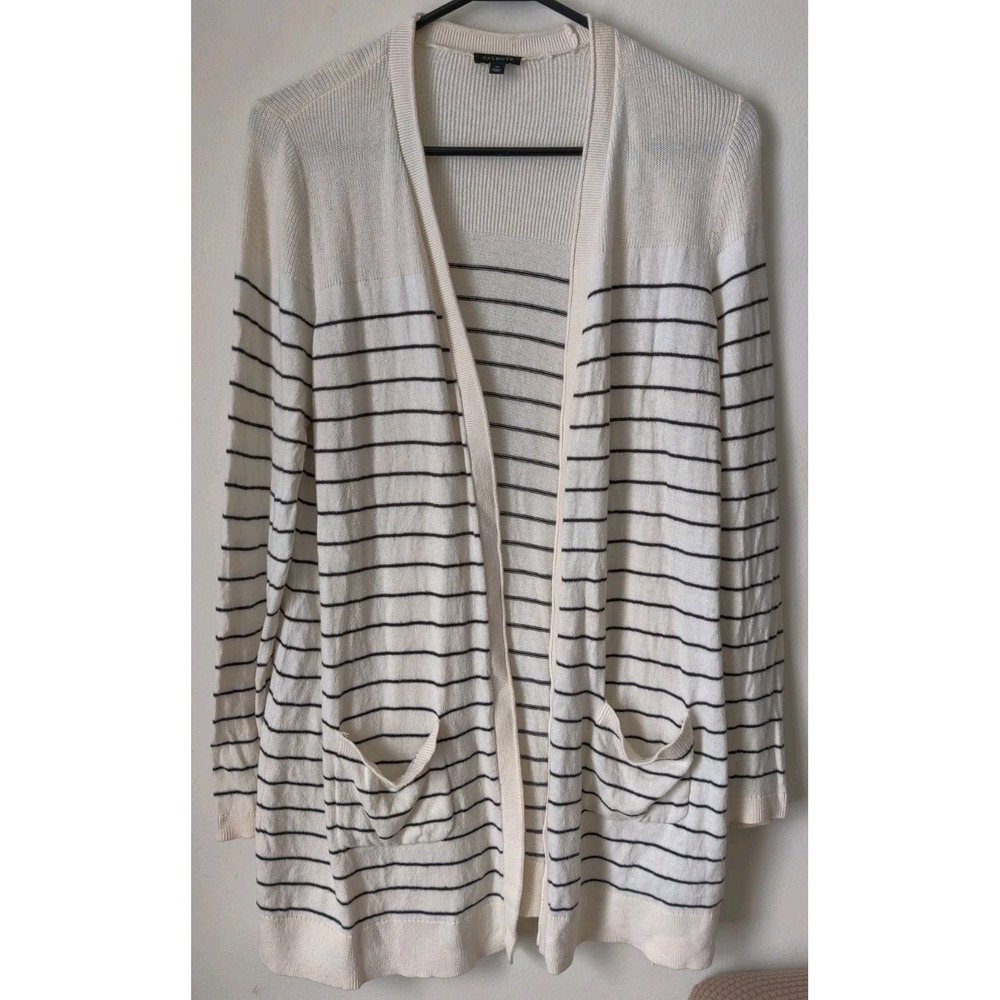 Ann Taylor Loft Women's M Stripe Open-Front Cardigan Lightweight‎ Cashmere Blend